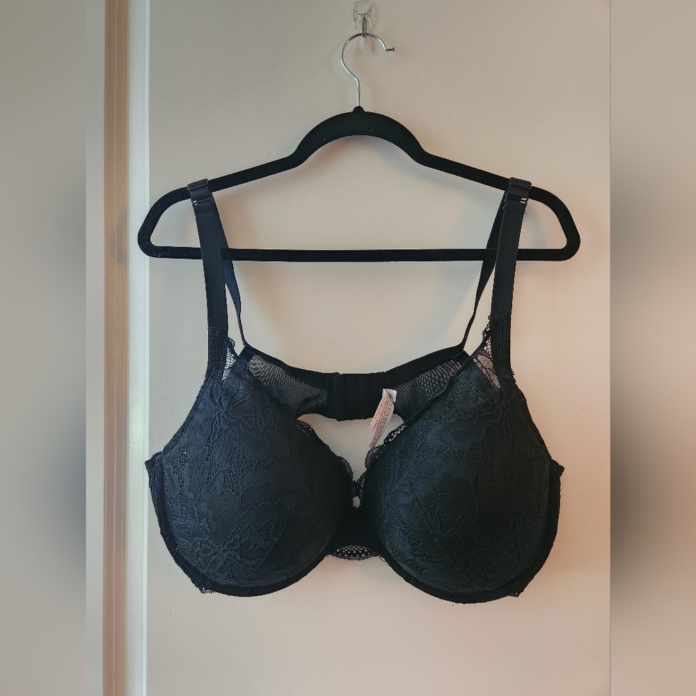 42DD Black Lace Bra, Push-Up Plunge Coverage Underwire Bra